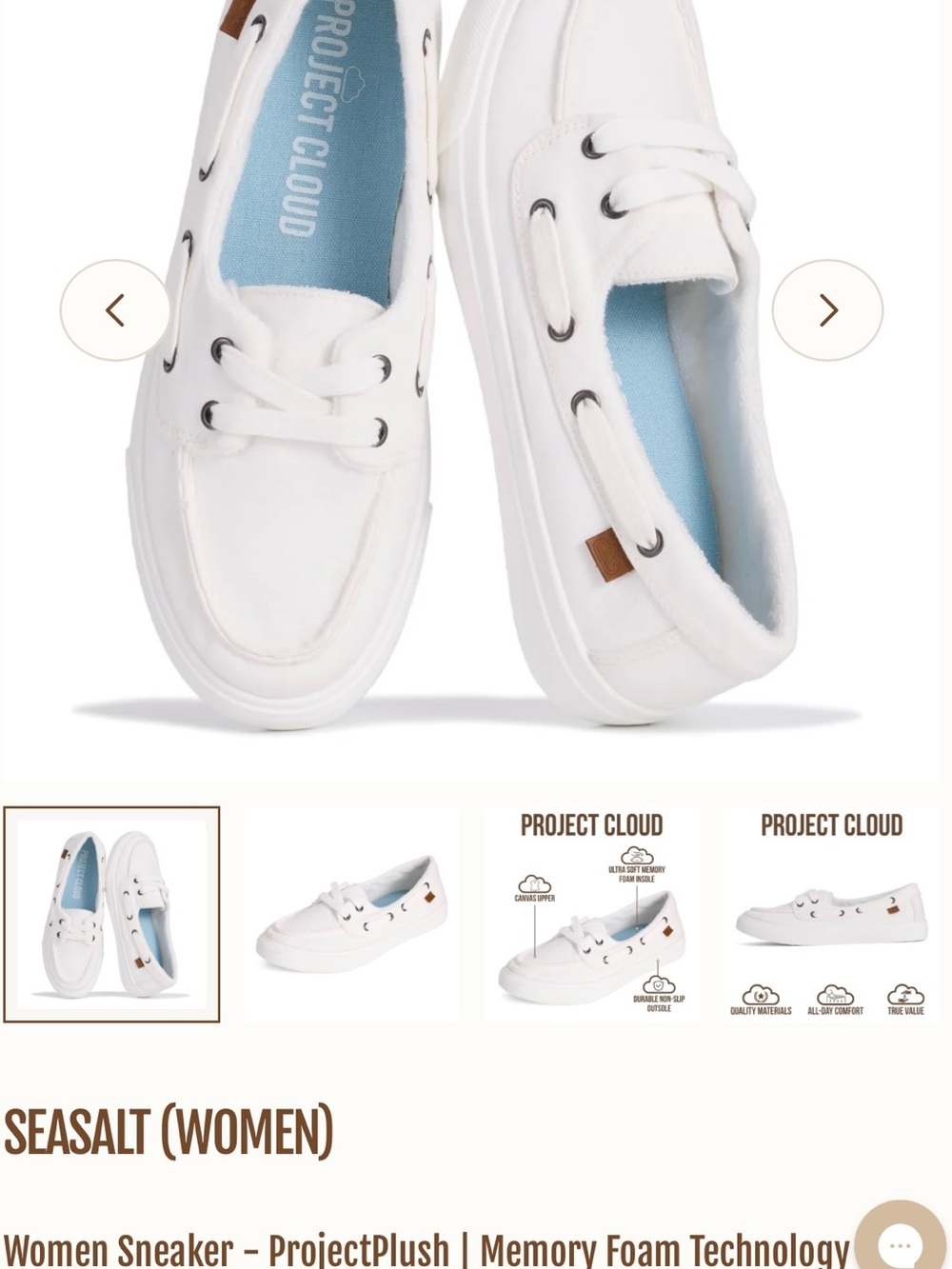 Project Cloud Seasalt Women’s White Canvas Sneakers with Memory Foam